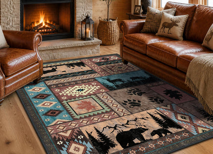SAIFILI Rustic Cabin Area Rug for Living Room 5x7, Washable Southwestern Country Lodge Bear Rug, Non-Slip Low Pile Wildlife Animal Carpet for Bedroom, Dining Room, Farmhouse, Home Decor