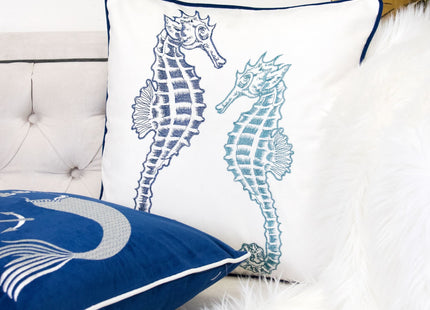 Homey COZY Embroidery Navy Velvet Seahorse Throw Pillow Cover,Ocean Blue Series Nautical Decorative Pillow Case Coastal Beach Theme Home Decor 20x20,Cover Only