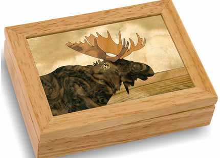 MarqArt Moose Wood Art Gift Trinket Box & Jewelry Boxes - Handmade USA - Unmatched Quality - Unique, No Two are the Same - Original Work of Wood Art (#4122 Moose Head 4x5x1.5)