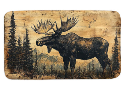 Wathon Wood Plank Moose in Pine Forest Bath Mat Woodcut Aesthetic 17X29IN