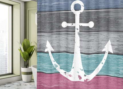 Ambesonne Anchor Shower Curtain, Weathered Themed Marine Nautical Ornament on Old Look Rustic Grunge Planks, Cloth Fabric Bathroom Decor Set with Hooks, 69" W x 84" L, Grey Seafoam