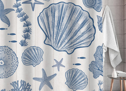 Beach Starfish Nautical Coastal Shower Curtain Seashell Coral 72Wx72L Inch