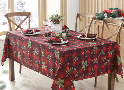 Newbridge Christmas Red Spruce Plaid 60 x 102 Inch Rectangle Fabric Tablecloth – Holly, Pinecones & Evergreen Winter Print, Soil Resistant No-Iron Holiday Dining Table Cover