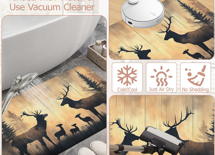 ZTHLL Non Slip Bath Mat,Deer Trees Bathroom Decor,Forest Diatomaceous Bath Mat Quick Dry Absorbent Bathroom Rugs-Shower Rug for Kitchen Laundry Bathtub Shower 17"x29.5"