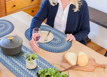 Homespice Denim Braided Table Runner for Coastal Decor, Oval 8x28 Set of 2