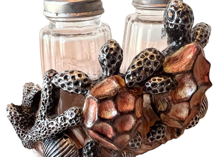 Sea Turtle Love Decorative Salt & Pepper Shaker Set - Sea Shell and Coral Nautical Ocean Beach Coastal Decor - Turtle Hugs