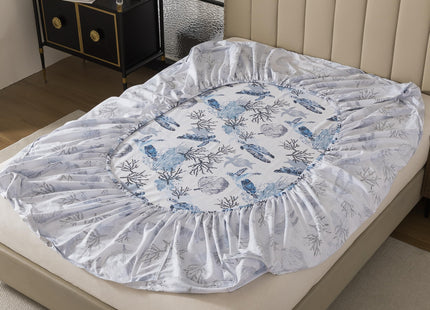 FADFAY Twin XL Sheet Set 4 Pieces, 100% Cotton Coastal Sea Turtle Bed Sheets, Soft Breathable College Bedding, Deep Pocket Fitted Sheet, Blue White Nautical Ocean Coral Seaweed Sheets for Dorm Room