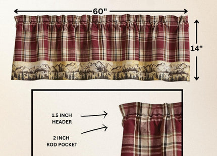 Park Designs Culpepper Lined Bordered Valance 60" X 14", Plaid Tan and Red Window Valance with Forest Inspired Lining, Rustic Window Dressings for Country Farmhouse and Cabin and Lodge Home Decor