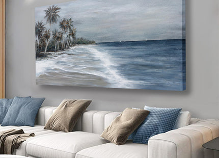 Coastal Wall Art Blue Gray Beach Wall Decor Landscape Abstract Canvas Painting Modern Ocean Artwork Framed for Living Room Bedroom Bathroom Office Decor 58"x29"Can Be Hung Directly