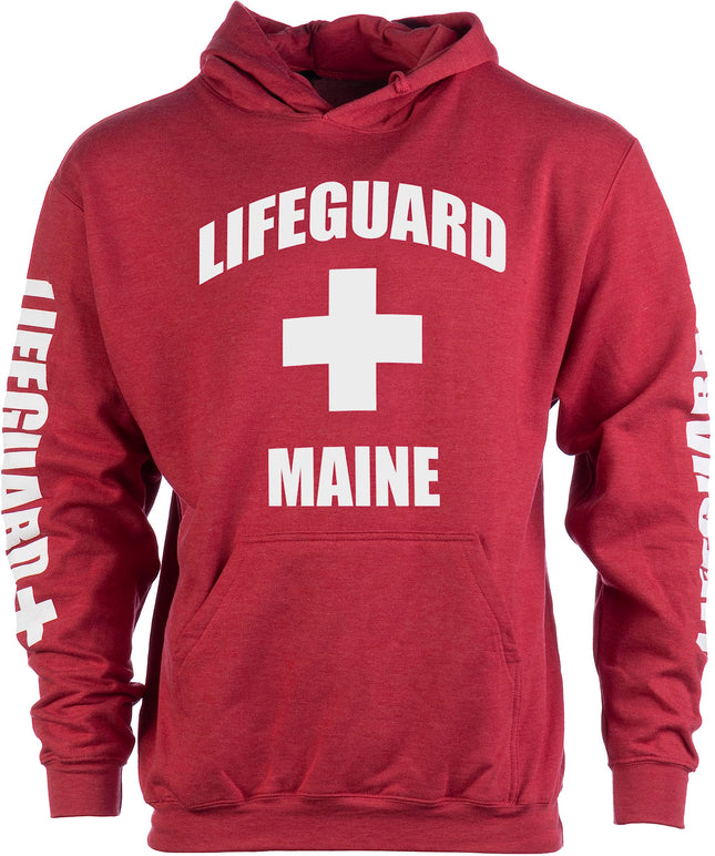 Maine Lifeguard | Lifeguarding Hoodie, Hooded Fleece Beach Hoody Sweater for Men Women - (Adult,S)