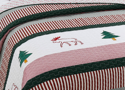 Cozy Line Home Fashions Rustic Christmas True Patchwork Trees Stars Moose Wreaths Reversible Quilt Bedding Set, Coverlet Bedspread (Rustic Christmas, King - 3 Piece)