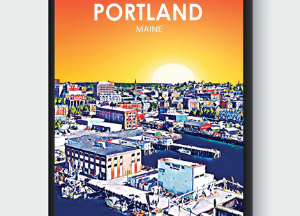 Portland Maine Art Poster Print, Portland Sunset Landscape Scenery Skyline of City, Abstract City Decoration for Bedroom and Living Room. (Portland Maine, 24x36 inches (Unframed))