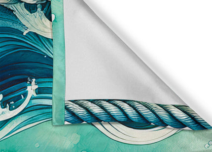 Ambesonne Nautical Window Valance Pack of 2, Cyan Art of Japenese Waves and Ropes with Oceanic Tones Aquamarine, Rod Pocket Curtain Valances Kitchen Bedroom, 54" X 12",Seafoam Beige Soft Blue