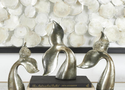 Deco 79 Aluminum Metal Whale Decorative Sculpture Home Decor Statues, Set of 2 Accent Figurines 7", 10"H, Silver