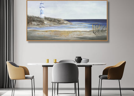 Yuaxker Coastal Wall Art Framed Wall Decor Blue and White Lighthouse Canvas Painting Modern Wall Hanging Artwork for Living Room Bedroom Dining Room Office Home Decor 20x40 Inch