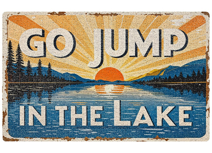 NATSUNO Lake House Door Mat, Go Jump in The Lake Lakeside Doormat Indoor Outdoor Entrance Porch, Coastal Beach Welcome Mats for Front Door, Retro Boho Bathmat for Bathroom, 17x30 Inches