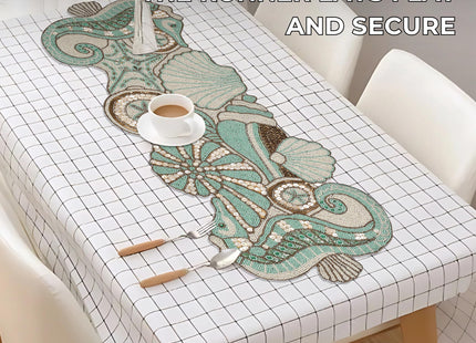 CLEENTABLE Coastal Beaded Table Runner, Green Brown