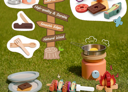 Pillowhale Wooden Campfire Playset, Pretend Play Camping Toys for Kids