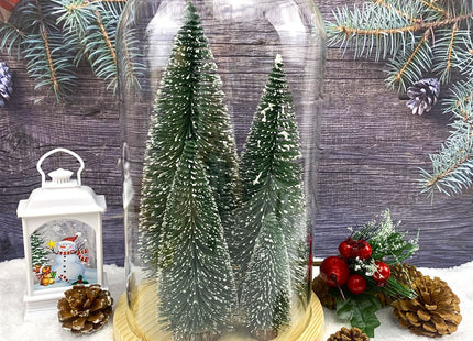 Desktop Miniature Christmas Trees Mini Pine Tree 5pcs with Snow and Wood Base for Xmas Holiday Party Home Tabletop Decor