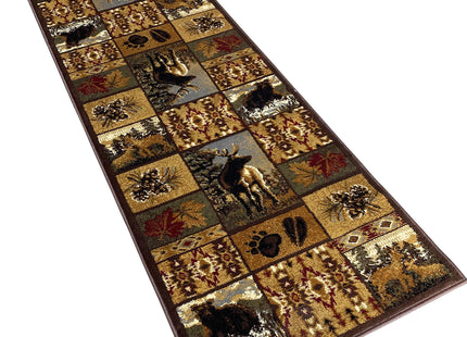 Carpet King Cabin Style Distressed Antiquated Runner Area Rug Black Bear Elk Deer Wildlife Animal Country Hunting Southwest Wilderness Design 760 (2 Feet X 7 Feet)