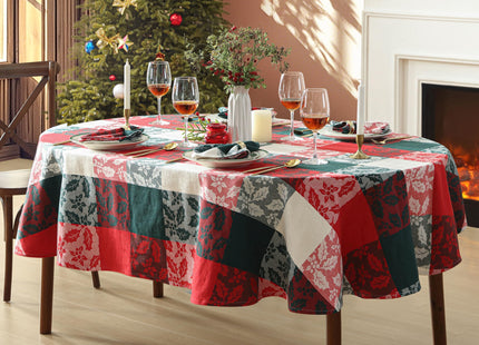 Newbridge Christmas Holiday Holly Check 60x84” Oval Fabric Tablecloth