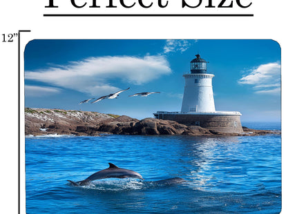 Dolphin Lighthouse Background Coastal Shoreline Waves Sandy Beach Kitchen Glass Cutting Board Ocean Decorative Gift (Dolphin Lighthouse)
