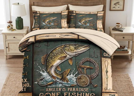 WeCozy King Comforter Set with Sheets, 7 Pieces Fishing Fish Bedding