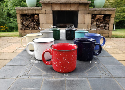 Essential Drinkware 14oz Ceramic Campfire Coffee Mug (Set of 4), White with Speckled Finish - Durable Thick Walled Camping Style Cup for Outdoors or Home