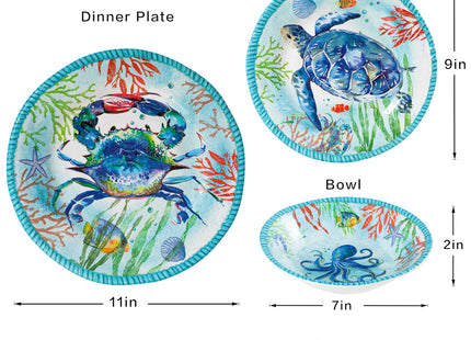 ZAROCRUS Coastal Dinnerware Sets, Ocean Theme Unbreakable Kitchen Plates and Bowls Set, Coastal Dishes Lightweight Dinnerware Set, RV and Camping dishes set for 4, Dishwasher Safe