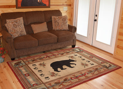 Rustic Lodge Bear Moose Red Area Rug, 5'3x7'3