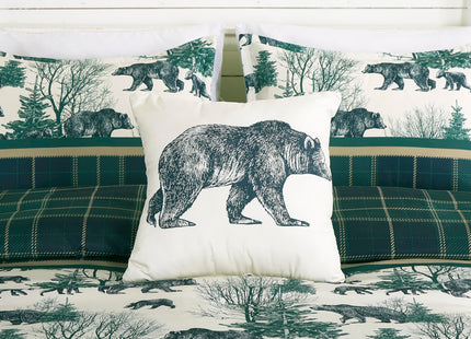Chezmoi Collection Basin 7-Piece Northwest Cabin Lodge Comforter Set - Blue Green Ivory Tan Grizzly Bear Pine Tree Wilderness Printed Microfiber Bedding, King