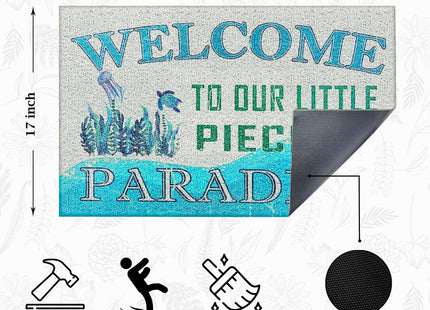 Supwhd Beach Coastal Door Mat, Coastal Beach Welcome Mat, Beach Room Decor, Nautical Door Mat, Beach House Decor, Welcome to Our Little Piece of Paradise 17x30 Inches