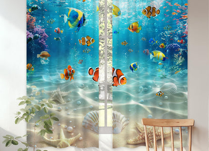 Mitpok Ocean Beach Coastal Fish Living Room Bedroom Window Curtains