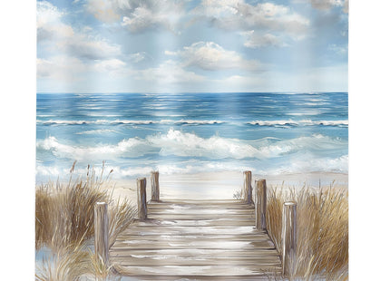 Riyidecor Beach Blue Ocean Coastal Beachy Oil Bathroom Shower Curtain Set