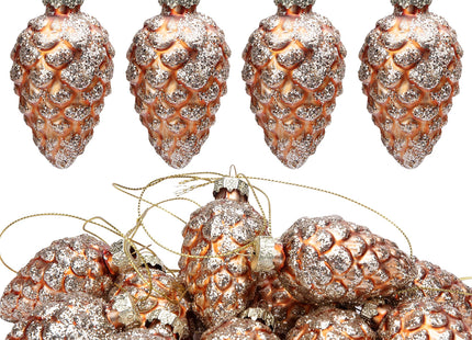 12 Pcs Christmas Pinecone Glass Hanging Ornaments, Xmas Tree Pinecone Decor