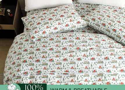 Elegant Comfort Holiday Christmas Flannel Sheet Set, Twin, Cozy Lodge