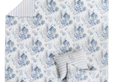 Levtex Home - Coral Landing Quilt Set - Full/Queen Quilt and Two Standard Shams - Coastal - Navy Blue Grey White - Quilt (88x92in.) and Shams (20x26in.) - Reversible - Cotton