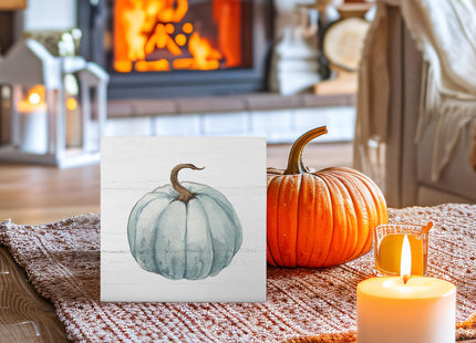 XYDEG Fall Decor Blue Pumpkin Wooden Box Sign for Bathroom,Neutral Fall Coastal Decor,Thanksgiving Decorations Rustic Autumn Decorations For Home Wall Living Room Office Kitchen 5 X 5 Inch