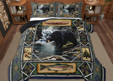 Feelyou Black Bear Comforter Set Twin Size Rustic Lodge Cabin Bedding Set for Kids Boys Girls Cute Wildlife Duvet Quilt Soft Lightweight Microfiber Bedroom Decor,with 1 Pillow Case
