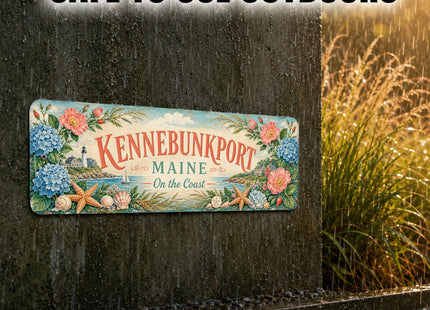 Kennebunkport Coastal Wreath Metal Sign — Maine Souvenir Wall Decor