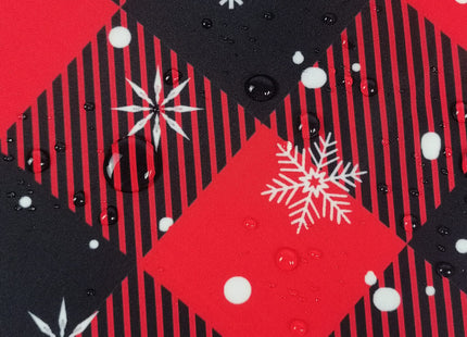 Christmas Snowflake Tablecloth 60 Inch Round Red Black Buffalo Plaid