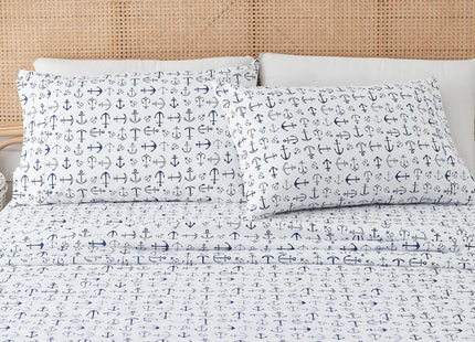 Great Bay Home Full Coastal Microfiber Sheet Set - 4-Piece Nautical-Printed, Ultra-Soft Sheets - Beach-Themed Bedding Sheets & Pillowcases (Anchor)