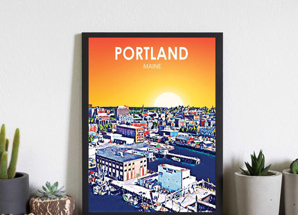 Portland Maine Art Poster Print, Portland Sunset Landscape Scenery Skyline of City, Abstract City Decoration for Bedroom and Living Room. (Portland Maine, 24x36 inches (Unframed))