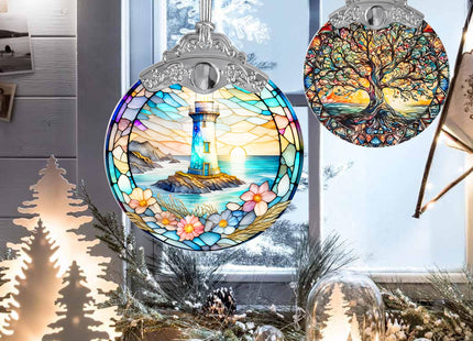 Jocidea Stained Glass Suncatcher & Lighthouse Ornament - Christmas & Holiday Ornaments, Tree Decor