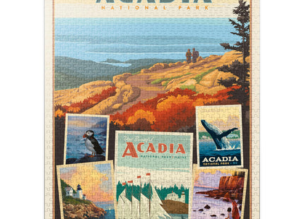 MyPuzzle Acadia National Park: Collage Print, Vintage Poster - Premium 1000 Piece Jigsaw Puzzle for Adults