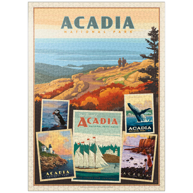 MyPuzzle Acadia National Park: Collage Print, Vintage Poster - Premium 1000 Piece Jigsaw Puzzle for Adults