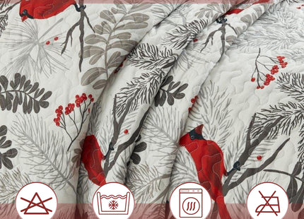 Virah Bella Cardinals 3-Piece Full/Queen Quilt Set - Red Cardinal Bird & Winter Berries Patchwork Bedspread Coverlet - Lightweight All-Season Rustic Lodge Bedding with 2 Standard Shams, 90" x 90"