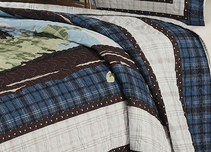 Virah Bella 3 Piece King Lodge Quilt Bedding Set - Rustic Country Reversible Comforter Set with Decorative Pillow Shams - Unexpected Visitors