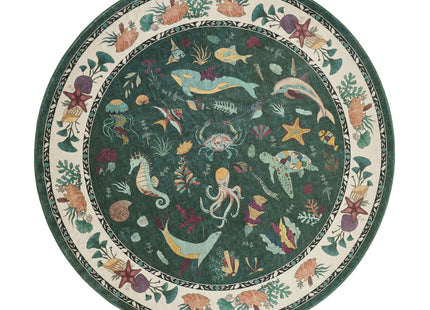 Weaverlane Beachy Coastal Washable Nursery Rug (Emerald, 5' Round)