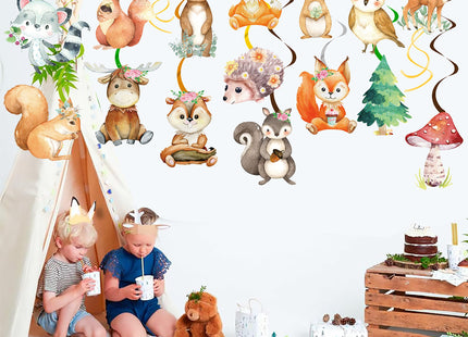 Woodland Party Decorations 20pcs Woodland Animals Hanging Swirls Forest Animals Foil Ceiling Decorations for Woodland Theme Birthday Party Baby Shower Supplies